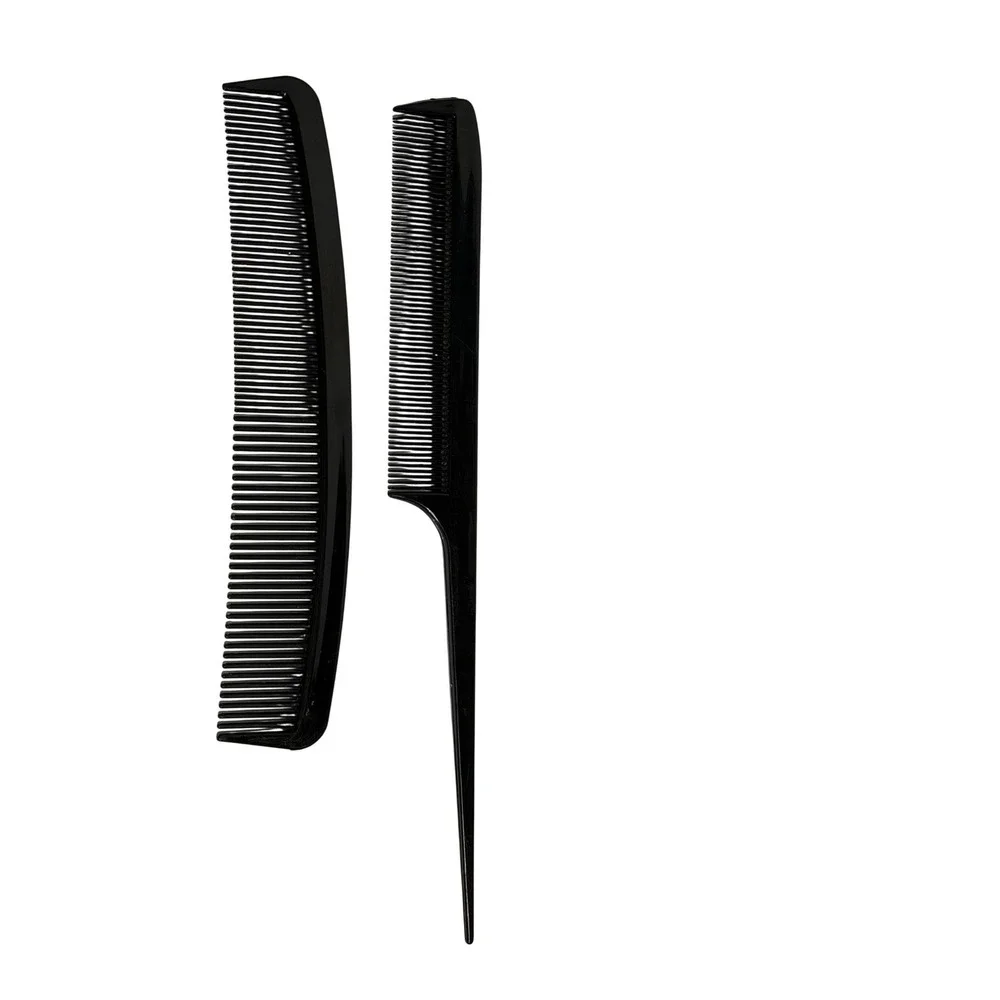 VTG Professional Hair Styling Combs Black Plastic Rat Tail Barber Set 2pc‎ 8in